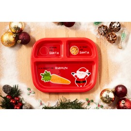 Christmas Xmas Feeding Set for 3+ Years, Festive Lunch Dinner Christmas Santa Reindeer Themed Dinnerware Lunch Food Set for Kids Children Tiny to Tots (4 Pack Divided Plate, One Size)