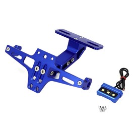 Motorcycle License Plate Bracket Fender Eliminator Kit Universal Motorcycle License Plate Holder Mount Motorcycle Tail Tidy with LED Light (blue)+motorcycle folding side number plate holder