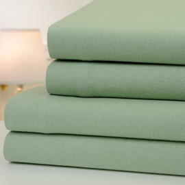 Mellanni 100% Cotton Flannel Sheet Set - Lightweight 4 pc Luxury Bed Sheets - Cozy, Soft, Warm, Breathable Bedding - Deep Pockets - All Around Elastic (King, Sage)