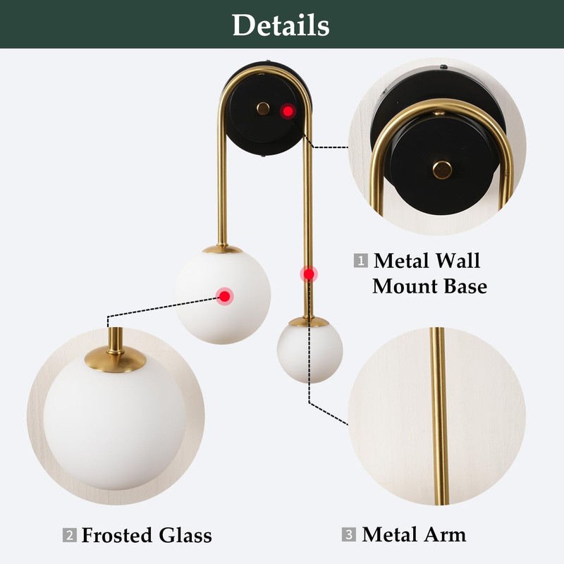 Skyblaze Mid-Century Modern Wall Sconce Glass Globes Wall Lamp Modern