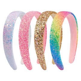 4 Stück Glitzer Stirnbänder, Haarreifen Mädchen, Breite Haarreifen Damen Glitzer, Pailletten Stirnbänder, Rutschfest Glitzer Haarband, Regenbogen-Haarbänder für Mädchen Damen Kinder (A, 1)