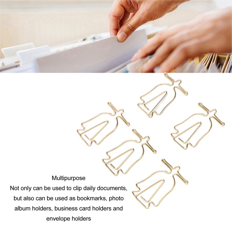 100Pcs Gold Paper Clips Cute Shape Stainless Steel Multifunction Metal