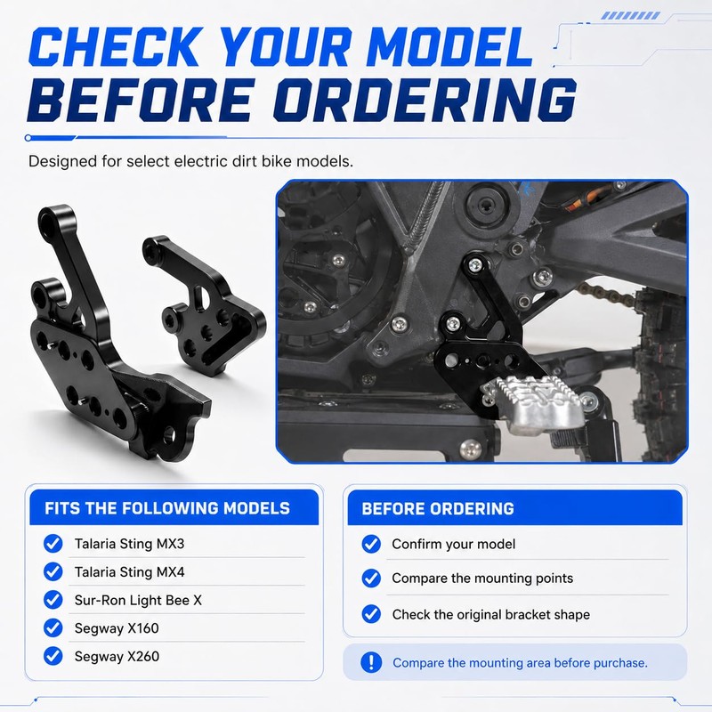 6-Position Adjustable Footrest Brackets for Talaria & SuRon Dirt Bikes