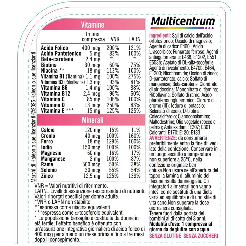 Multicentrum Pre-Mamma Integratore Alimentare Multivitaminico Completo con Acido Folico per