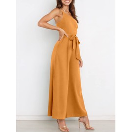 ANRABESS Women Summer Dressy Jumpsuits One Shoulder Sleeveless Casual Wide Leg Pants Romper Jumper 2024 Trendy Outfits Orange Small