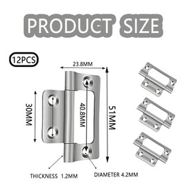 12 PCS Flush Hinges, 2 Inch Cupboard Hinges for Doors, Cabinets, Dressers, Wardrobes