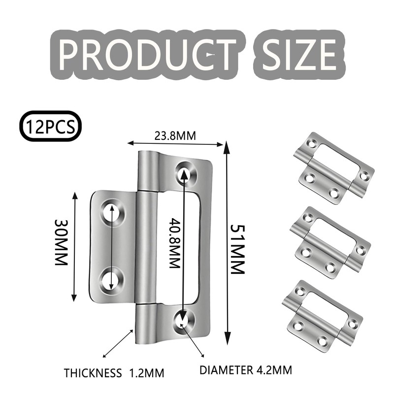 12 PCS Flush Hinges, 2 Inch Cupboard Hinges for Doors,