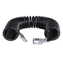 Pleavit Air Hose Spiral Inner Diameter 0.2 inch (5 mm), Outer Diameter 0.3 inch (8 mm), 9.8 ft (3 m), One-Touch Coupler, Fittings, PU Urethane, Black