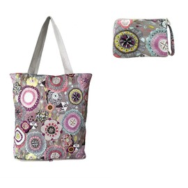Konish Reusable Foldable Grocery Bags Folding Shopping Tote with Zipper(Grey Floral)