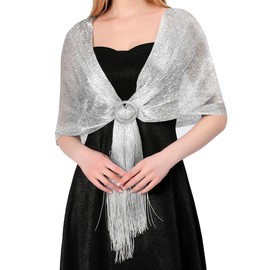 ZENUTA Shawls and Wraps for Evening Dresses, Womens Shawls and Wraps, Dressy Shawls and Wraps for Evening Wear (A. Silver (With Silver Buckle))