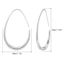 Lightweight Teardrop Hoop Earrings for Women - 14k Gold/White Gold Plated Large Oval Pull Through Hoop Earrings High Polished Statement Jewelry Gift for Women