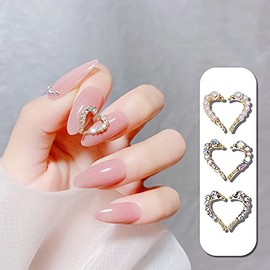 24PCS 2021 New Nail Love Alloy Drill Nail Art Jewelry in 3 Styles, Pearl Diamond Left and Right Splicing Love Nail Art Decoration (3 colors)