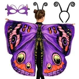 Tacobear Butterfly Costume Children's Butterfly Wings for Girls with Headband Mask Butterfly Cape Wings for Cosplay Theme Party Carnival Fancy Dress, purple