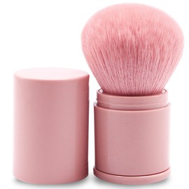 Retractable Kabuki Makeup Brush, Powder Brush, Face Make Up Brushes for Blusher, Foundation, Setting Powder, Super Soft & Dense, No Shedding, Genlte on Skin, Portable Travel Sized, Pink