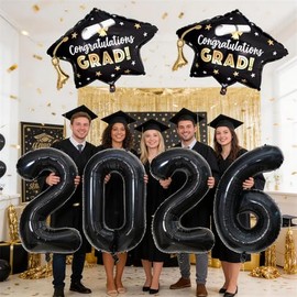2026 Graduation Cap Balloons, 2026 Graduation Party Decorations Congrats Grad Hat Foil Balloon 40 Inch Black 2026 Balloons for High School College Class of 2026 Congratulations Graduate Party Decor