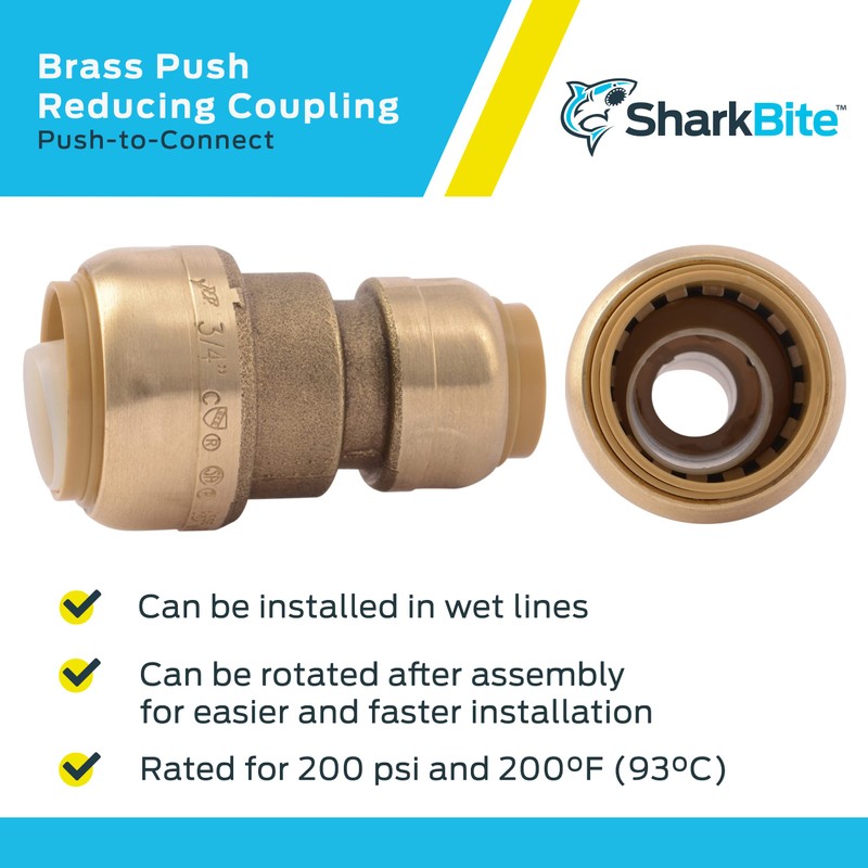 SharkBite 3/4 Inch x 1/2 Inch Reducing Coupling, Push to