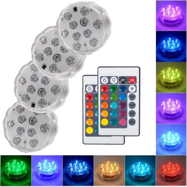 Submersible Led Lights with Remote - 2021 Underwater Led Lights - Waterproof Light Pad - Led Lights Battery Operated - Aquarium Lights Decorations - Fountain,Pond Lights -Four Remote Controls Included