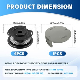 CHIHOLEN 4 pieces diameter 1.65 mm - 4.9 m F016800569/F016800385 grass trimmer replacement spool + F016F05320 spool cover, thread spool for Bosch Art 23 SL/26 SL, EasyGrassCut 23/26/18/18-23 0/18-260