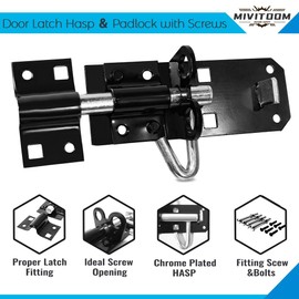 Door Lock Gate Bolt＆Door Latch Hasp,Stainless Steel Sliding Gate Bolt and Heavy Duty Door Lock, Padlock Shed Lock with Screws for Wooden Gates Garden Gate