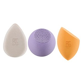 Real Techniques Sponge + Beauty Makeup Blenders for Facial Cleanser, Toner, and Foundation, Probiotic and Vegan Collagen Infused (3 Piece Kit)