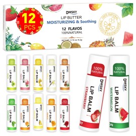 Dmsky 12 Count Natural Lip Balm Set with 12 Flavors Long Lasting Moisturizer