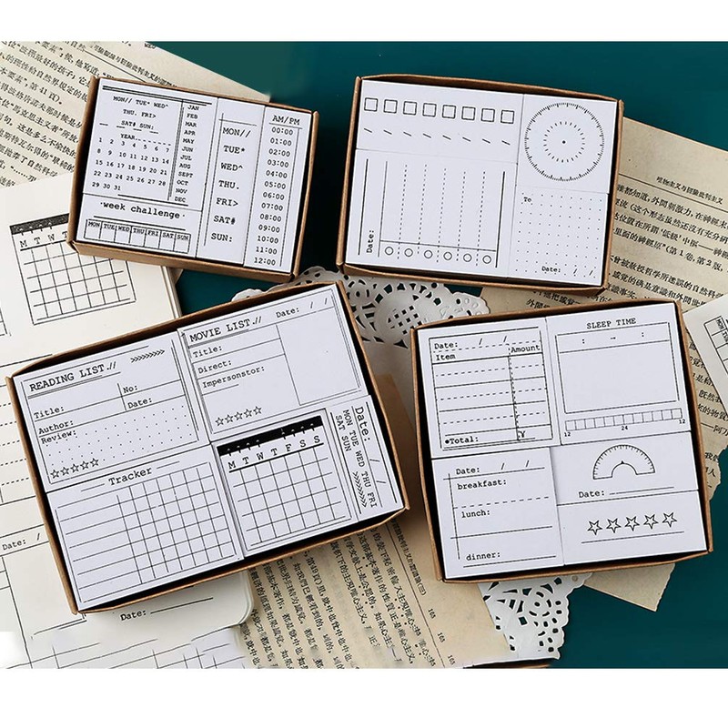 Wooden Stamp Set, Notebook, Seal, 4 Wooden Stamps, Daily Records,