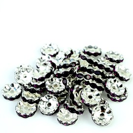 RUBYCA 100pcs 5mm Wavy Rondelle Spacer Beads Silver Tone Purple Czech Crystal for Bracelet Necklace Jewelry Making