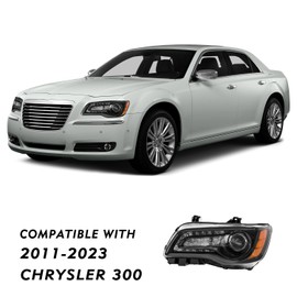 TUSDAR Projector Headlight Assembly Compatible with 2011-2023 Chrysler 300/300C Halogen Headlamp w/LED DRL Black Housing