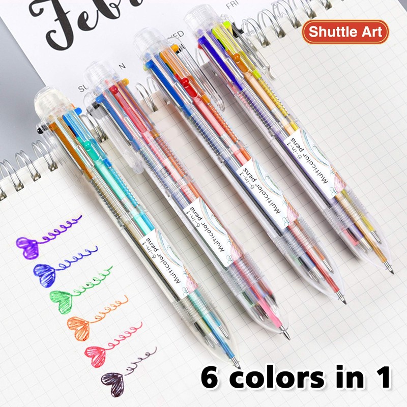 Shuttle Art Multi-Colored Ballpoint Pens, Multi-functional Pens, 6 Colors, Set