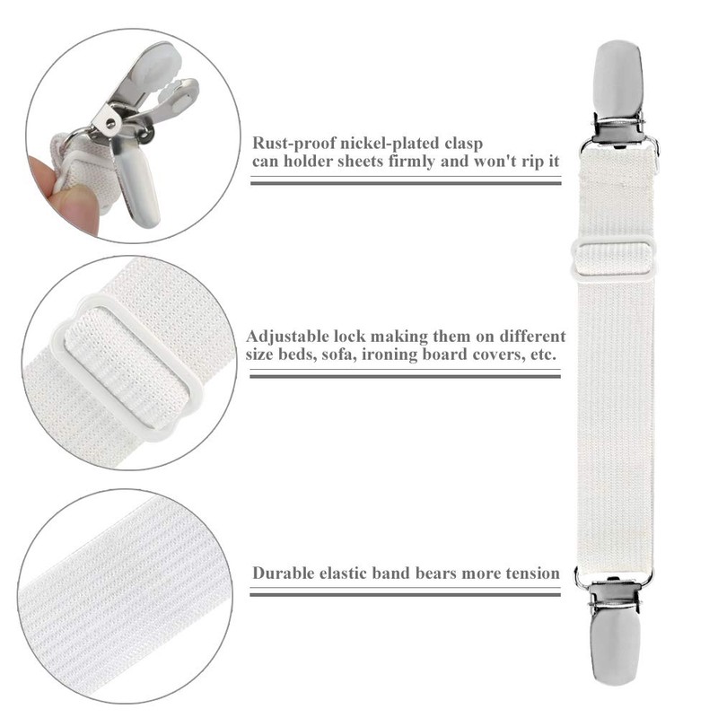 LIHAO 4PCS Adjustable Bed Sheet Clips Elastic Fitted Bed Sheet
