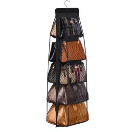 CJWLKJ 10 Pockets Hanging Purse Handbag Organizer Clear Hanging Shelf Bag Collection Storage Holder Purse Bag Wardrobe Closet Space Saving Organizers (Black)