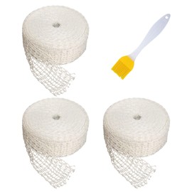 Pack of 3 16-hole barbecue nets, 1 grill brush, elastic grill net, white ham net, meat rolls binding net, used for grilling, ham, meat rolls (one roll 300 cm)
