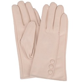 SNUGRUGS Womens Butter Soft Premium Leather Glove with Classic Triple Button Stitch Detail & Warm Fleece Lining (Medium (7"), Beige)