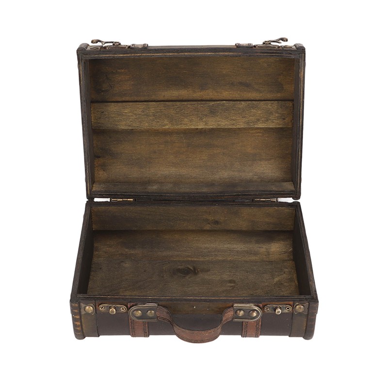 Retro Wooden Suitcase Home Party Artificial Leather Jewelry Necklace Storage