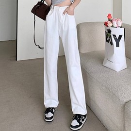 Women's Adjustable Waist Denim Pants DP04 - LK Basic Long Fit Fashion Jeans (3 Colors) Daily Bar Charcoal=2XL