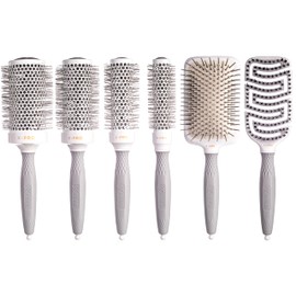 Kobe K-Pro Set of 6 - All Four Radial Blowout Brush - Detangling Brush - Flexible Cushion Paddle Brush