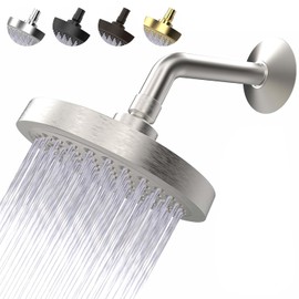 High Pressure Shower Head - Anti-Clogging Silicone Nozzles 2.5 GPM Removable Restrictor - Easy to Clean and Install - Includes Plumbers Tape - 6 inch - (Brushed Nickel 2.5GPM)