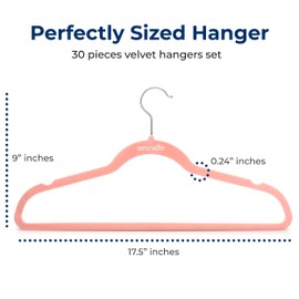 SereneLife 30 Pack Velvet Hangers - Non-Slip, 360° Swivel Hook - Ultra-Thin, Lightweight, Space Saving for Shirts, Sweaters, Hoodies, Kids Clothes & Dresses