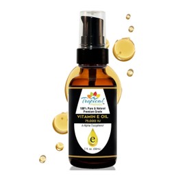 Tropical Holistic Vitamin E Oil, 100% Pure Max Strength 75,000 IU Vitamin E, Antioxidant Rich Skincare Oil for Face, Hair, Body & Nails, 2 oz