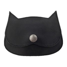 Hide & Drink, Cat-Shaped Wallet, Coin Pouch, Money Holder, Travel Accessory, Full Grain Leather, Handmade, Charcoal Black