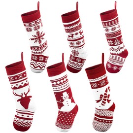 6 Pack 45cm Knit Christmas Stockings, Large Rustic Yarn Xmas Stockings for Family Holiday Decorations