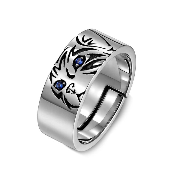 Mylifit Men's Ring, Silver, Cute Cat, Animal Size, Cat Accessory,
