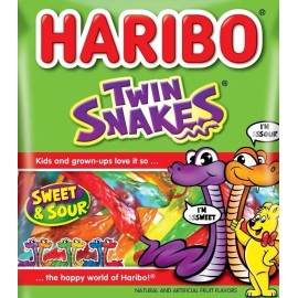 Haribo of America Twin Snakes Gummi Candy Sweet & Sour Flavors 5 Ounce (12-Bags)