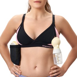 PowerMama Pumping Bra, Breast Pump Bra - Hands Free Nursing Bra, Maternity Bra, Easy Breastfeeding, Compatible with All Breast Pumps - Bellababy, Lansinoh, Medela, Tommee Tippee & All Others - M