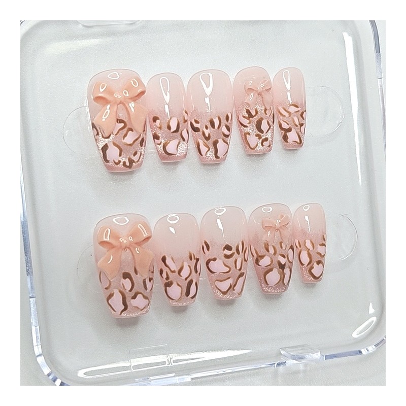 Pink Leopard Magnetic Handmade Nail Tips - Petite Almond /