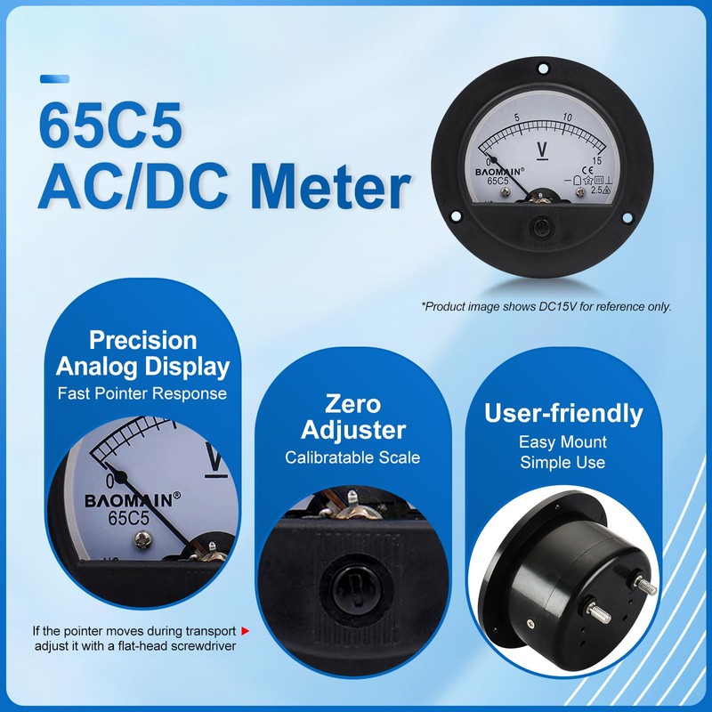 Baomain 65C5 Analogue Panel Meter Volt Voltage Gauge Analog Voltmeter