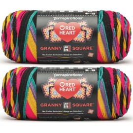 Generic Red Hearts All in One Granny Square Black - Rad Party Yarn - 2 Pack of 250g/8.8oz - 100% Acrylic - #4 Worsted (Medium) - 381m/417Yards - for Knitting, Crochet and Amigurumi
