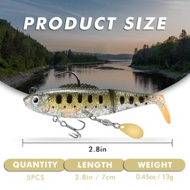 GOTOUR Soft Fishing Lures,Walleye Fishing Jigs Lure, Weedless Paddle Tail Swimbait for Bass, Bass Fishing Lure with Spoon Fishing Bait for Freshwater and Saltwater