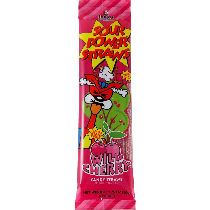 Sour Power Candy Straws, Wild Cherry, 1.75 oz (Pack of