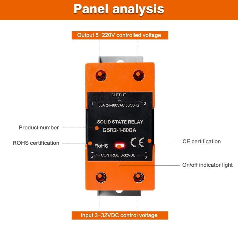 DEWIN Solid State Relay DC 3-32V Control AC 24-480V Single-Phase